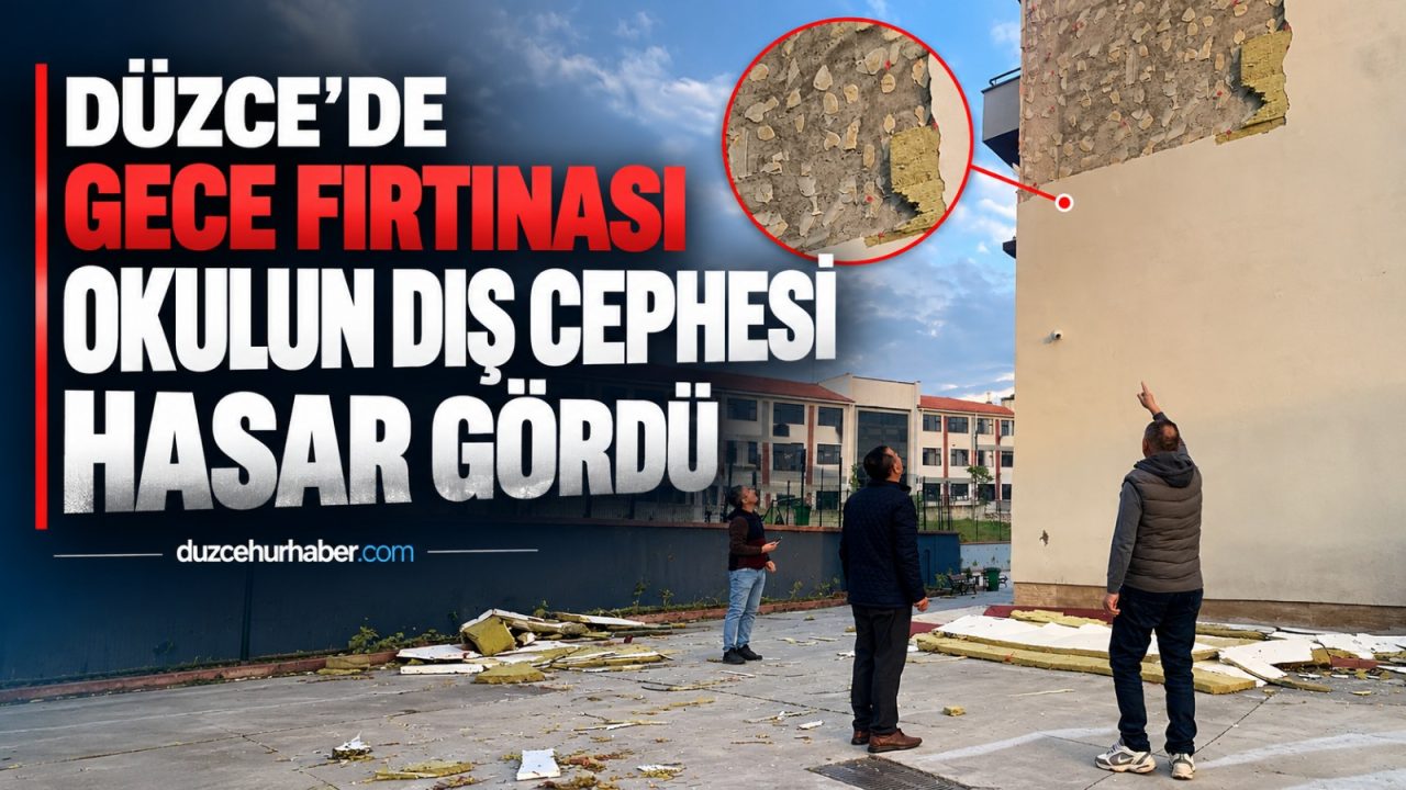 Gümüşova’da fırtına okulun dış cephesini vurdu: Eğitime engel yok