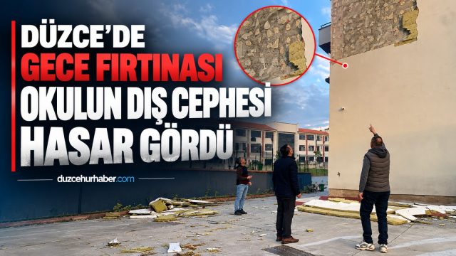 Gümüşova’da fırtına okulun dış cephesini vurdu: Eğitime engel yok