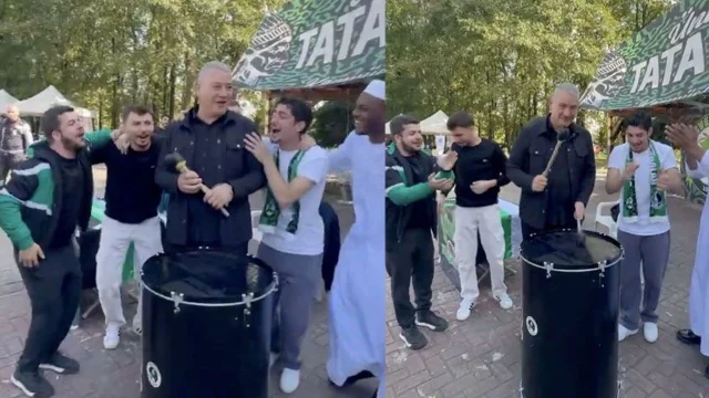 Başkan Çelik gençlerle aynı ritimde: Davula vurdu, marşa eşlik etti